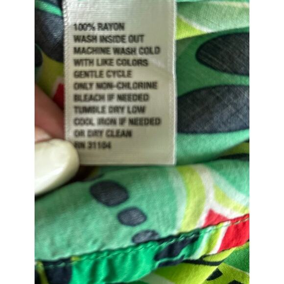 Crown & Ivy Womens Rayon Blouse XS Green Whimsical Abstract Top Bright Retro Pop - Picture 5 of 7